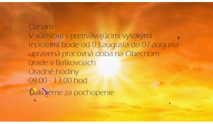 Oznámenie o úprave pracovnej doby