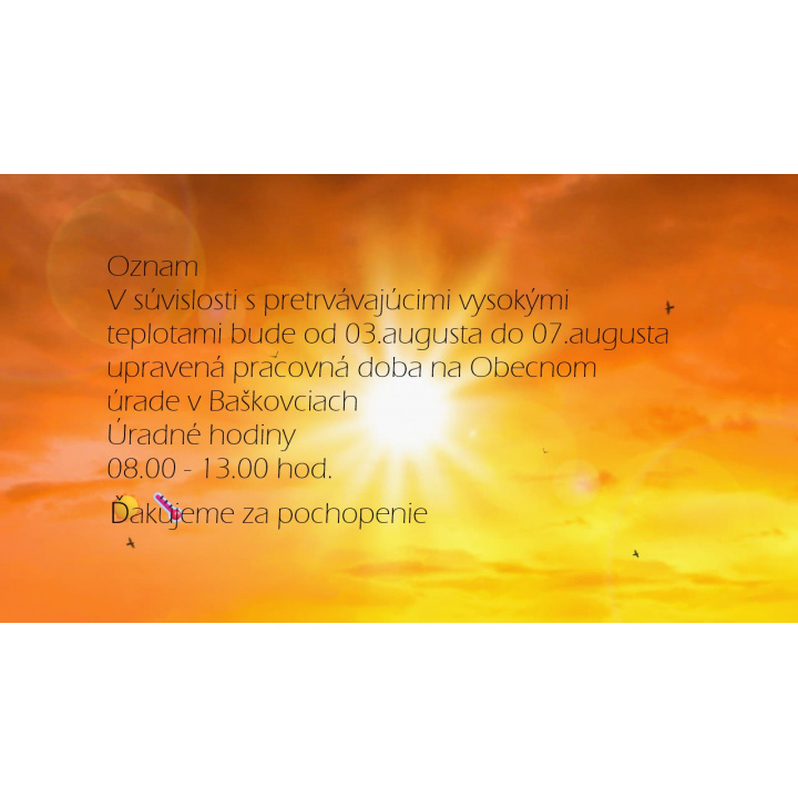 Oznámenie o úprave pracovnej doby