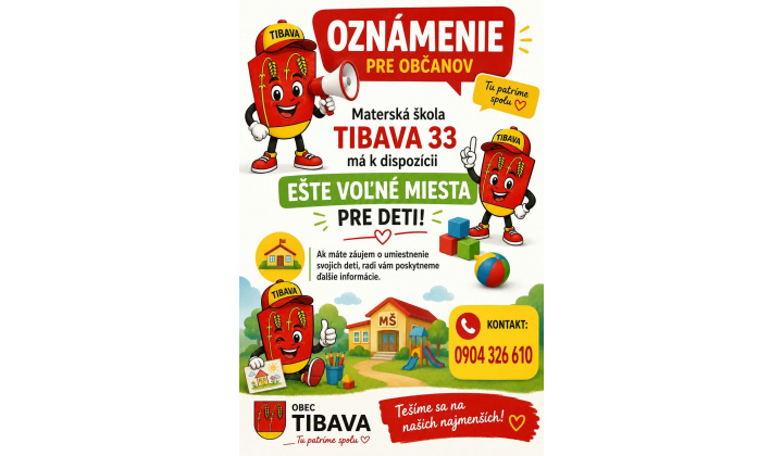 Oznámenie pre rodičov - MŠ Tibava