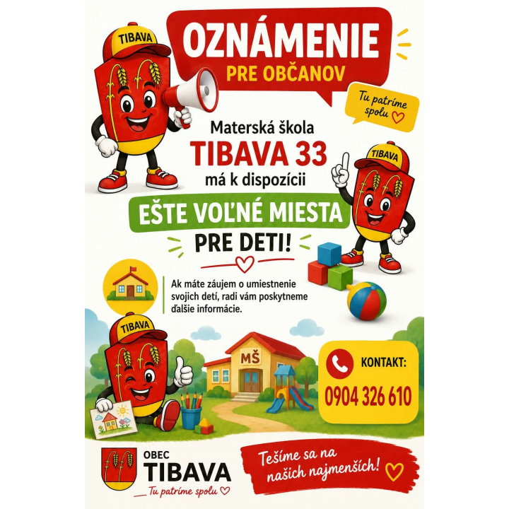 Oznámenie pre rodičov - MŠ Tibava