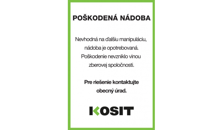 Poškodená nádoba - oznámenie KOSIT